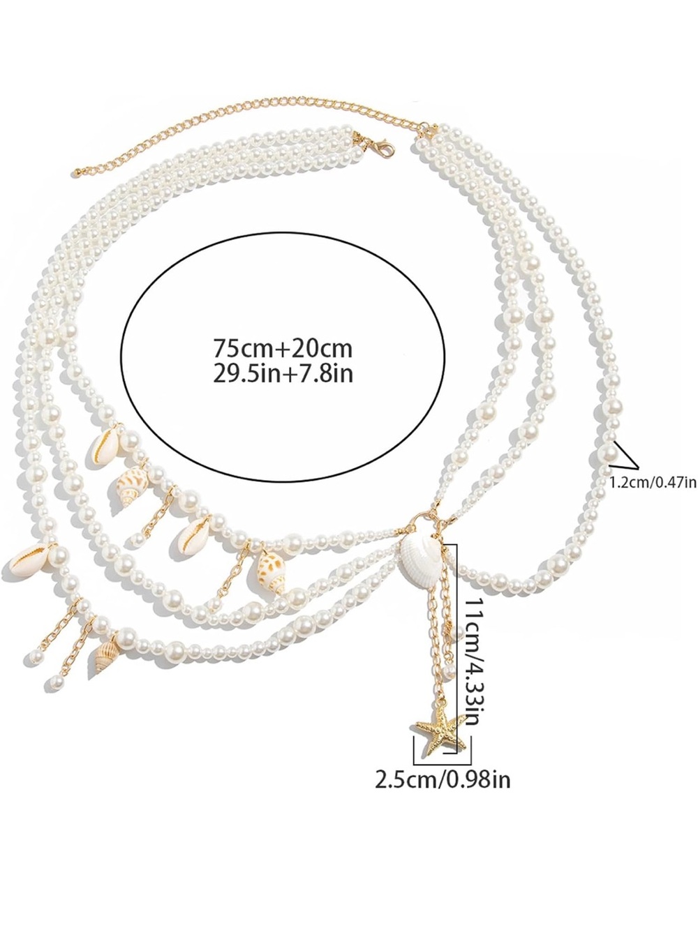 New! Pearl and Shell Multi-Layer Waist Chain Belt - Picture 5 of 9